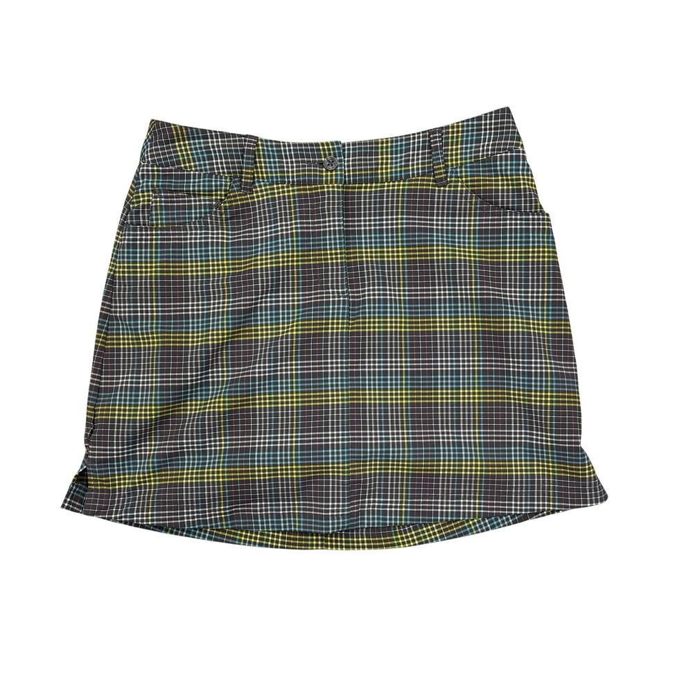 Slazenger Women's Golf Pickleball Skort Size 2 Plaid Yellow Blue Gray